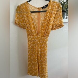 Mustard Yellow Floral Print Mini Dress